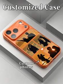 1pc Customized 5-Photo Family/Couple Orange Luxury Fashion Large Window Tempered Glass Phone Case With Lens Protection, Matte Anti-Drop Full Coverage Premium Protective Cover For IPhone 17/17Pro/17ProMax/17Air/16/16Pro/16ProMax/16Plus/15/15Plus/15Pro/15ProMax/14/14Plus/14Pro/14ProMax/13/13Pro/13ProMax/12/11 - Orange - View 1