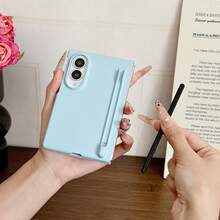Candy Color Pen Slot Phone Case, Comes With 1 Stylus Pen, Hard PC Back Plate Protective Phone Cover Compatible With Samsung Galaxy Z Fold 8 - Blue - View 7