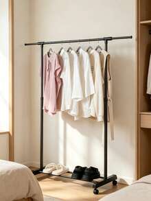 1pc Classic Small Retractable Single Pole Standing Clothes Rack, Storage Rack, Coat Rack, Drying Rack, Large Capacity, Floor Standing, Home Coat Rack Shoe Rack, Suitable For Bedroom, Living Room, Balcony, Laundry Room, Drying, Balcony Clothes, Towels, Bags, Shoes, Hats Storage, Bathroom Clothes Rack, Assembly Required, - View 1