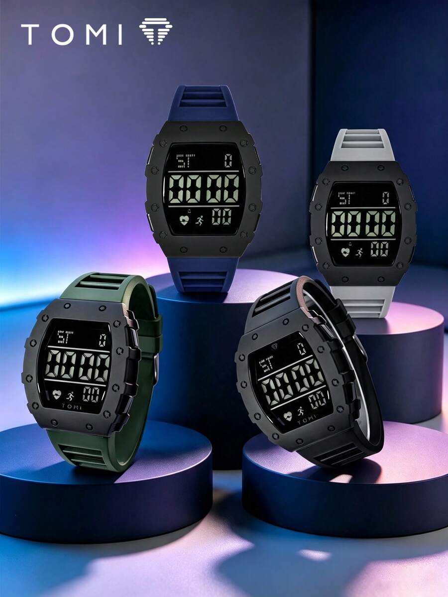 TOMI Square LCD Digital Electronic Watch, Square Large Screen Digital Dial, Silicone Strap, Multi-Function Sports Student Wristwatch, Multiple Colors Available, Daily Wear, Holiday Gift - one-size - View 1