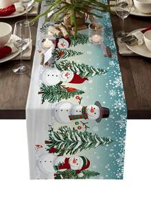Christmas Snowman Snowflakes Xmas Tree Table Runner Holiday Party Decor Reusable Winter Xmas Kitchen Dining Table Runner Christmas Decorations - Multicolor - View 10
