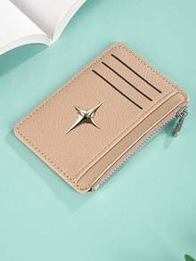 Multi Card Slots PU Card Holder With Metal Star,Multi Card Slots Zipper Coin Pocket,Fashionable Card Wallet Coin Purse,Unisex Mini Wallet,For Daily - Multicolor - View 13