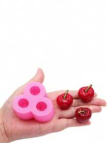 1pc Pink Liquid Silicone DIY 3D Cherry Silicone Mold For Jelly Pudding Cake Decoration Candy Chocolate, DIY Keychain Handmade Accessories Making - View 13