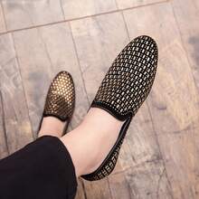 Men's Metal Rivet Pointed Toe Loafers, Comfortable Shoes Suitable For Party, Stage, Banquet, Nightclub, Date, Gathering, Travel, Street, Daily Occasions - Gold - View 3
