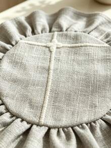 HXARTMIS 1PC Blue Gray Pleated Ruffle Round Placemat, Faux Linen Raw Edge Embroidered Table Mat, Suitable For Dining Table Home Decor - Dusty Blue - View 5