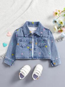 女嬰彩色愛心刺繡牛仔外套與網紗薄紗洋裝 2 件套裝新品 - 藍色 - 查看 7
