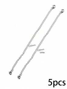 5件組 PVD 18K鍍金不鏽鋼項鍊延長鏈，附龍蝦扣，DIY珠寶製作用鏈條末端延長器 - 銀色 - 查看 12