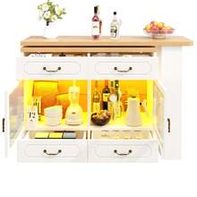 Flieks 360° Rotating Kitchen Island Bar Table With App Controlled LED Lights, Buffet Sideboard With 4 Drawers & Glass Cabinet, Multifunctional Dining/Work Desk For Living Room & Kitchen - White - View 10