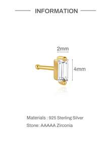 1 pieza de piercing de nariz cuadrado clásico de plata de ley 925 con circonita cúbica, hipoalergénico, joyería para perforación de la nariz, anillos de nariz para mujeres y hombres, uso diario & regalos - Dorado - Ver 7