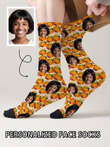 1 Pair Customizable Men's Mid-Calf Socks With Personalized Face Pattern, Any Face Can Be Printed On Socks, Personalized Photo Socks, Fun Custom Image Mid-Calf Socks, Suitable For Valentine's Day, Birthday, Gift Giving, Thanksgiving And Other Occasions, Personalized Customization - Multicolor - View 6
