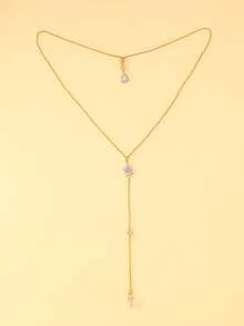 outingfit 1pc Bohemian Gold Rhinestone Flower Back Chain, Elegant Long Back Necklace Pendant For Women, Suitable For Wedding, Beach, Party And Backless Dress - Rhinestone - View 4