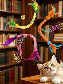 Flexible Elastic Mesh Cat Toy With Colorful Feather Ball And Built-In Bell Beads, Stimulates Cat Instincts And Provides Entertainment, Holiday Gift Indoor Cat Pet Supplies - View 3