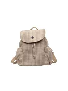 Japanese Style Fine Plaid Drawstring Buckle Backpack, Fresh Literary Small Bag, Daily Commute School Casual Backpack - Multicolor - View 8