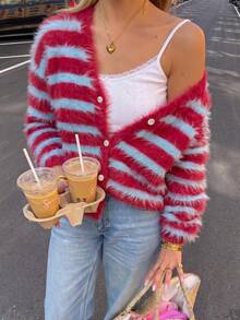 Women's Striped Long Sleeve Loose Casual Versatile Knit Cardigan - Multicolor - View 4