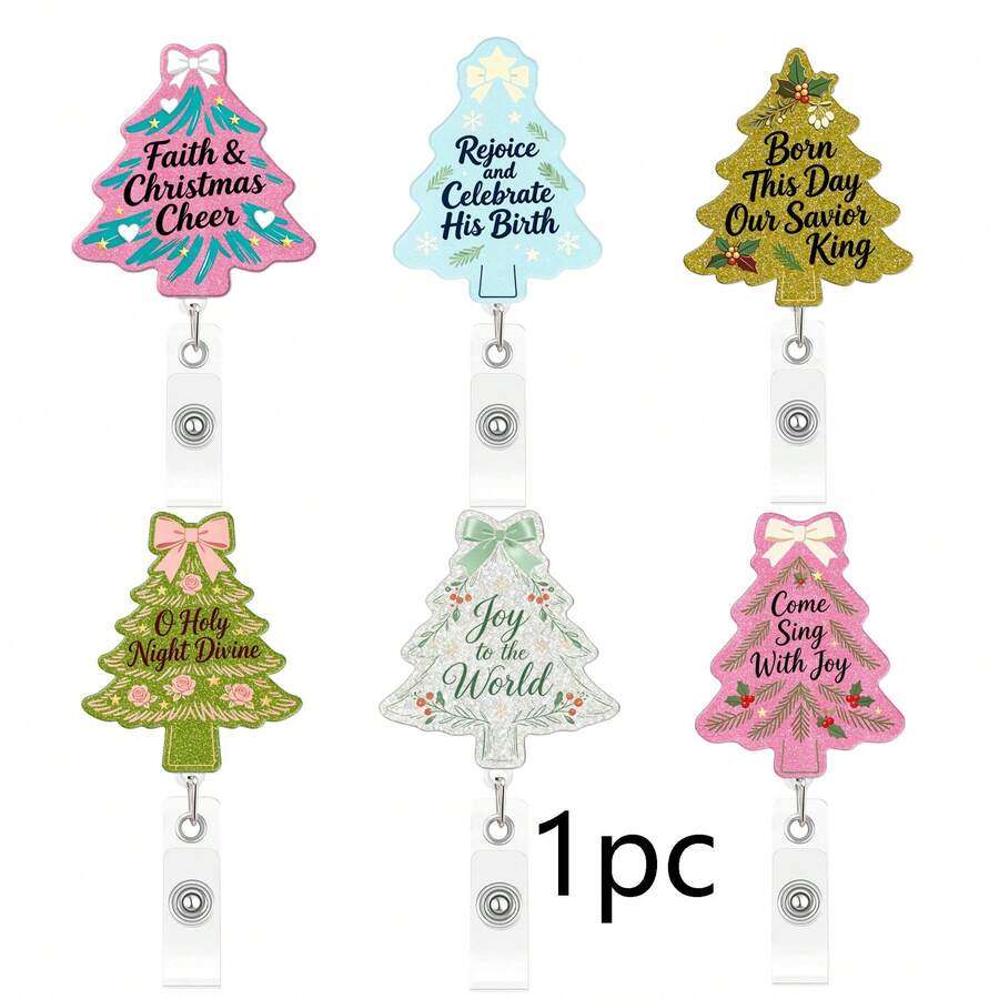 1pc Christmas Tree Badge Scroll, Christmas Tree Retractable Badge Clip, ID Card Buckle, Suitable For Nurses, Doctors, Teachers, Christmas - A - View 1