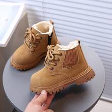 Kids' Thermal Lined Boots, Toddler Lace-Up Winter Warm Ankle Boots, Non-Slip Sole Snow Boots - Khaki - View 4