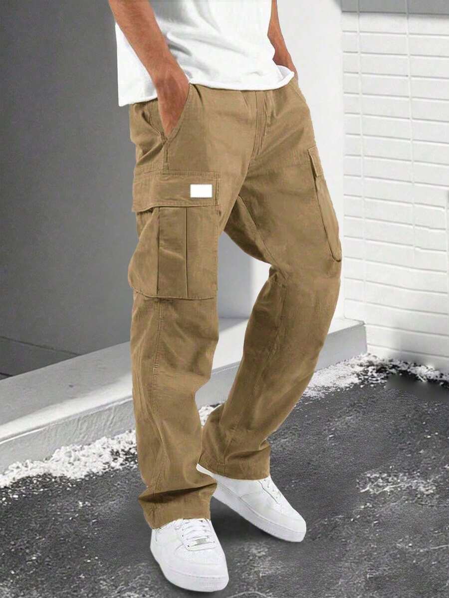 1 buah Celana Kargo Lurus Kasual Warna Polos untuk Anak Laki-laki Remaja, Cocok untuk Perjalanan, Sekolah, Santai Sehari-hari, Bepergian, Olahraga, Musim Semi/Panas/Gugur/Dingin - Khaki - View 1