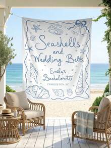 1pc-Personalized Seashells And Wedding Bells Bachelorette Party Banner Decor, Custom Beach Bachelorette Backdrop, Coastal Bachelorette Party Decor Tapestry Custom Decor - Multicolor - View 3