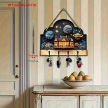2D Flat Starlight Capsule Design Keychain - Wooden Decoration, With 4 Metal Hooks - Multi-Functional Home Decor, Wall Hanging - Multicolor - View 4