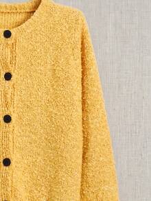 JIANHU Vintage Loose Teddy Knit Button Front Textured Cardigan, Suitable For Autumn/Winter Thanksgiving And Christmas Wear - Yellow - View 7