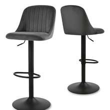 Goeurvant Height Adjustable Bar Stools 360° Swivel Breakfast Bar Chairs With Backrest And Matte Black Metal Base Modern Counter Stools For Living Room And Home Bar Set Of 2/4/6-Dark Grey Velvet - Dark Grey Velvet - View 10