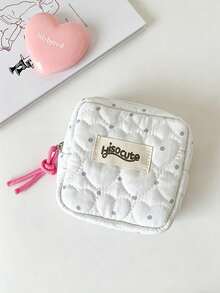 Polka Dot Heart Mini Square Sanitary Pad Storage Bag, Polka Dot Pattern Mini Cosmetic Bag Sanitary Pad Storage Pouch, Women's Coin Purse, Multi-Functional Portable Toiletry Bag Wallet - Multicolor - View 5