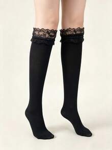 1 Pair Women's Lolita Lace Over-The-Knee Socks, Spring/Summer White Sweet Japanese Sexy Style Calf Socks - Multicolor - View 7