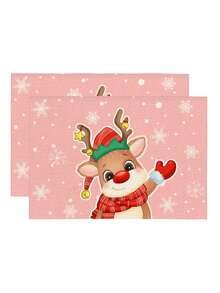 1pc Christmas Series Pattern Printed Table Runner, 4pcs Christmas Pattern Printed Placemats, Suitable For Holiday, Party, Birthday, Dinner, Kitchen Dining Table Decor, All-Season Room Decoration, Home Textile Table Runner - Multicolor - View 9