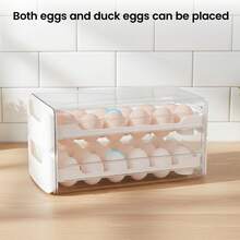 Clear Stackable Egg Holder Storage Container – Fridge Drawer Box & Kitchen Egg Basket Organiser - White - View 4