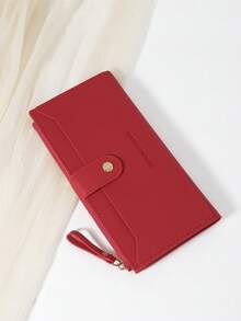 New Fashionable Long Wallet With Multiple Card Slots, Zippers, And Snap Closures, Perfect For Daily Use And Travel - Red - View 3