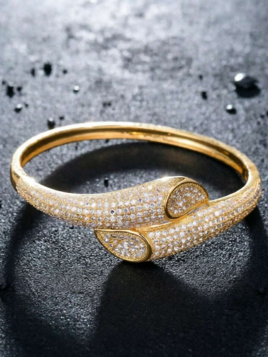 1pc Fashionable Luxurious Cubic Zirconia Women's Bracelet, Teardrop Full Rhinestone Design, Gold-Plated Silver Bracelet, Dual Color Options, Hand Jewelry Accessories, Saudi National Day Decoration, Banquet Party Wear, Eid Al-Fitr Gift, Eid Al-Adha Distribution - Water Drop Bracelet - View 1