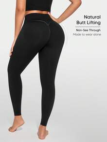 Women's Solid Color High Waist Fashionable Fitness Shaping Leggings - Black - View 5