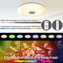 60W LED Deckenleuchte Dimmbar mit Bluetooth Lautsprecher, RGB Farbwechsel, Steuerbar per Fernbedienung und Smartphone-App, für Wohnzimmer, Küche, Kinderzimmer - 72,0 Watt - Übersicht 3