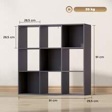 3-laags boekenkast met 9 vakken, voor woonkamer, kantoor, slaapkamer, 91x29,5x91cm, grijs - A - Bekijken 5
