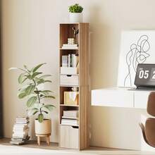 Estante para livros, prateleira, unidade de armazenamento com gaveta e compartimentos abertos, 30 x 24 x 158 cm, natural - A - Ver 3