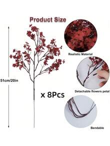 MEHELANY 8/6/4/1pc Artificial Baby's Breath Flowers, Autumn Red Faux Baby's Breath Bouquet 18.11 Inch Artificial Flowers, Suitable For Home Indoor Room Decor, Spring Summer Party Decoration, Outdoor Garden, Indoor Fireplace, Porch Decoration, Wedding, Party DIY Floral Decor, Gift, Mother's Day/DIY Wreath/Wedding Backdrop Decoration - autumn red - View 9