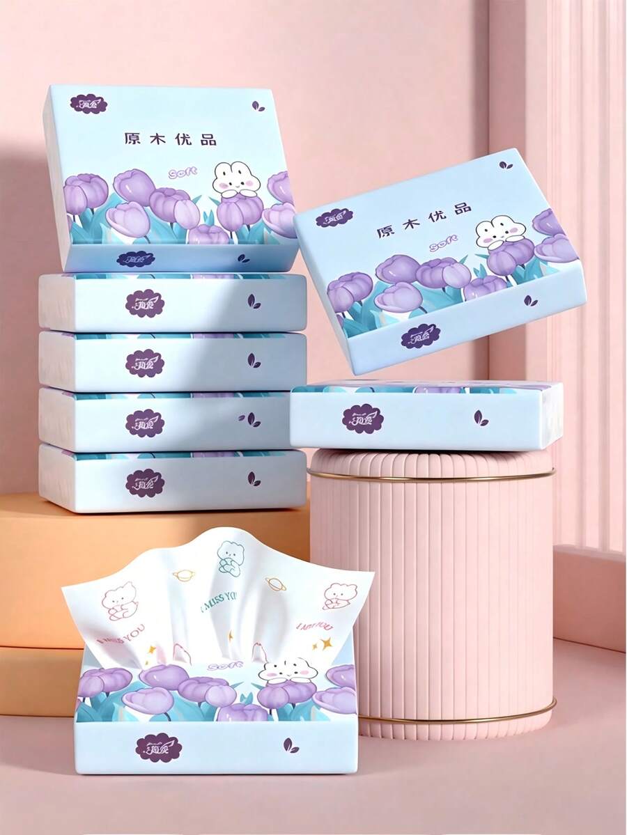 20/40/80/200/400pcs Random Color Portable Handkerchief Paper Bag Facial Tissues Portable Mini Pocket Napkins Students Travel With Tissues - Multicolor - View 1