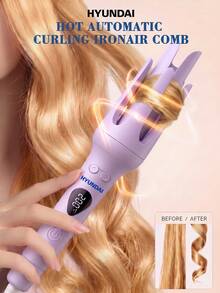 HYUNDAI 1pc Ceramic Glazed Fully Automatic Curling Iron 32MM Large Wave Slouchy Curling Tool Fast Heating Anti-Scald LCD Temperature Control Home Travel Hair Curler UK/EU Plug Optional Light Purple Gift Essential - Multicolor - View 1