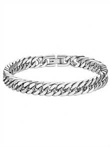 8mm Hip Hop Stainless Steel Miami Cuban Link Bracelet, Unisex - Silver - View 5