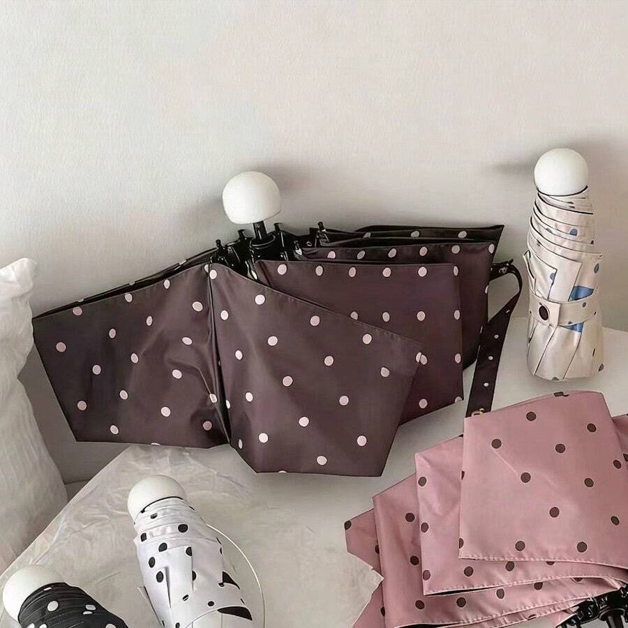 1pc Compact Polka Dot Capsule Portable Folding Umbrella, Sun Protection, Outdoor Travel Essential - Polka Dot Capsules - View 1