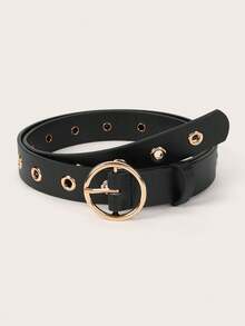 Street 1pc Women Round Buckle Metal Eyelet Waist Belt Halloween Summer, School Fall, Autumn, Halloween - Black - View 4