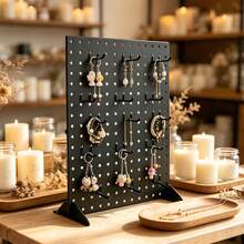 Pegboard Display Rack Set Of 2 With 24 Hooks, Jewelry & Keyring Retail Stand, Iron Base Stable, Boutique Craft Fair Exhibition Showcase - Black - View 4