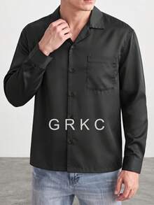 GRKC 男士領長袖梭織寬鬆休閒鈕扣襯衫，秋冬款 - 黑色 - 查看 3