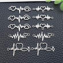 10/20pcs Silvery Heartbeat Link Connectors Mixed Heart Paw Print Infinity Alloy Connector Charms For DIY Bracelet Necklace Jewelry Making Findings - Silver - View 9