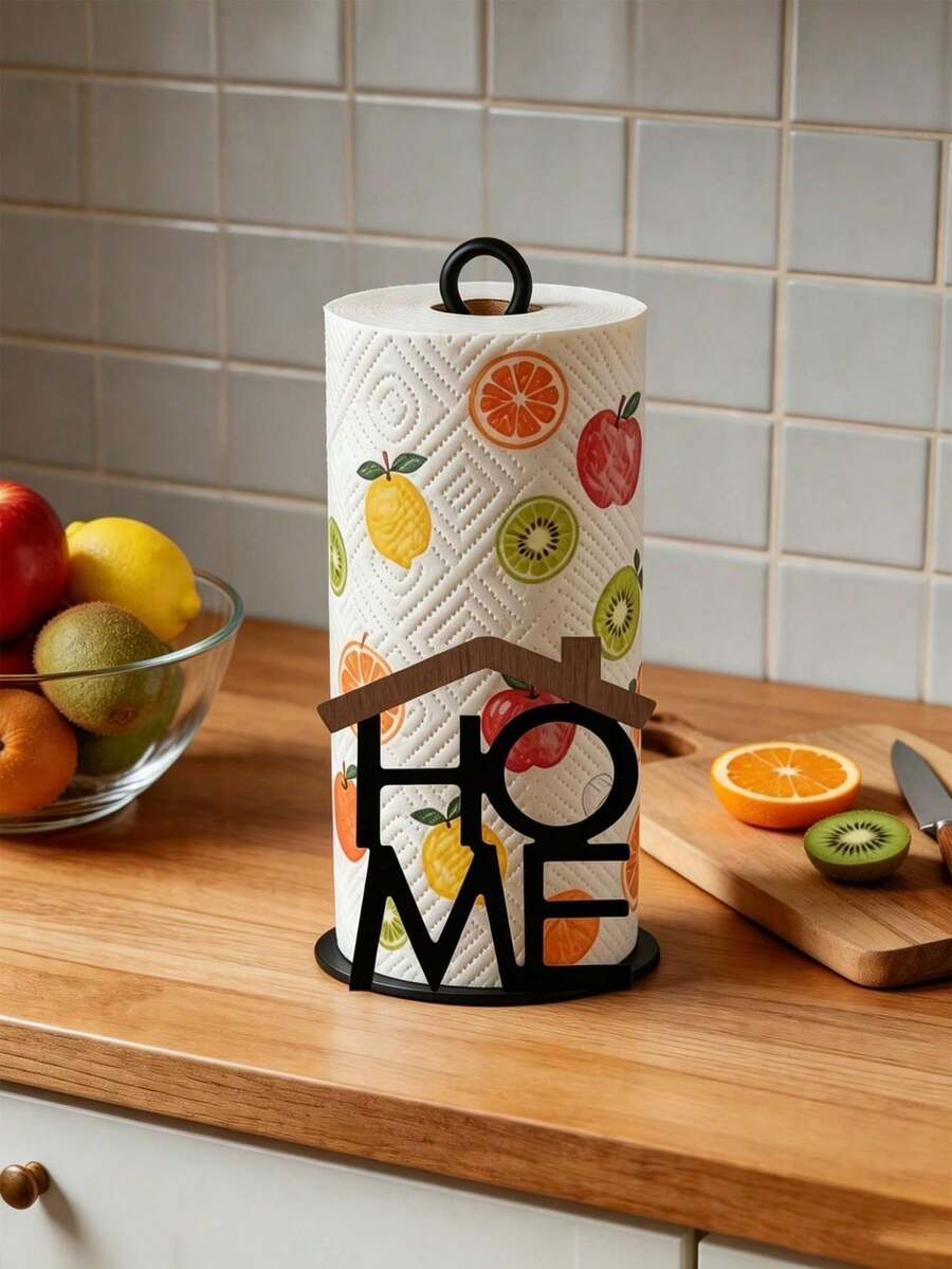 Creative HOME Letter Vertical Paper Towel Holder, Wooden Roll Paper Rack, Universal For Home Kitchen Dining Table Living Room, No-Drill Desktop Paper Towel Storage Rack, Nordic Luxury Desktop Decor Ornament - Multicolor - View 1