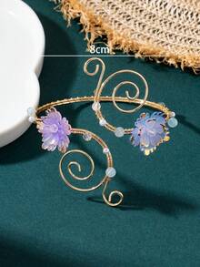 1pc Fashion Niche Design Summer Vacation Vibe Elegant Light Purple Flower Shaped Adjustable Arm Cuff For Women - Purple - View 6