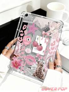 Pink Lip Print And Leopard Print Pattern Tablet Case Compatible With IPad Air 11-Inch M3 2025 / M2 2024, Air 5th Generation 2022 , (A16) 11 Inch 11th Generation 2025,Compatible With Samsung Galaxy Tab,Kindle Paperwhite 12th Gen 2024, Clear Back ,Fashion Pattern Protective Case,Automatic Sleep And Wake-Up Function, Airbag Protection, Suitable For Gifts And Office Use - Multicolor - View 5