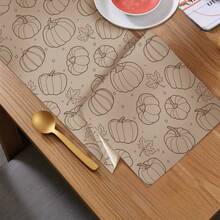 MEMNUN 1pc Minimalist Line Art Pumpkin & Maple Leaf Print Table Runner, Polyester Material, Light Brown Background With Line Maple Leaf Autumn Harvest Thanksgiving Long Table Decor Cloth, Printed Craft, Fall Decor, Table Decor, Home Decor, Kitchen Decor, Table Cloth Rectangle, Home Decor Living Room, Suitable For Daily Home Atmosphere Creation, Dining Table, Tabletop, Countertop Decoration, Home DIY And More - Multicolor - View 5