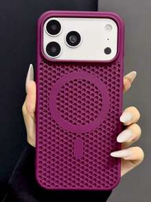 1PC Cooling Breathable Holes Matte Skin Feel Wireless Charge Magnetic Phone Case Compatible With IPhone 18 Pro Max 17 AIR 16 15 14 13 12 Pro Max Plus Soft SIlicone Back Cover - Plum - View 1
