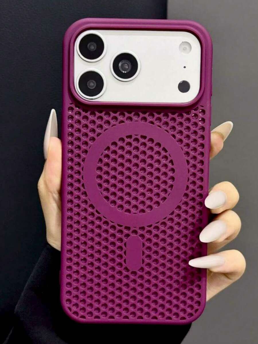 1PC Cooling Breathable Holes Matte Skin Feel Wireless Charge Magnetic Phone Case Compatible With IPhone 18 Pro Max 17 AIR 16 15 14 13 12 Pro Max Plus Soft SIlicone Back Cover - Plum - View 1